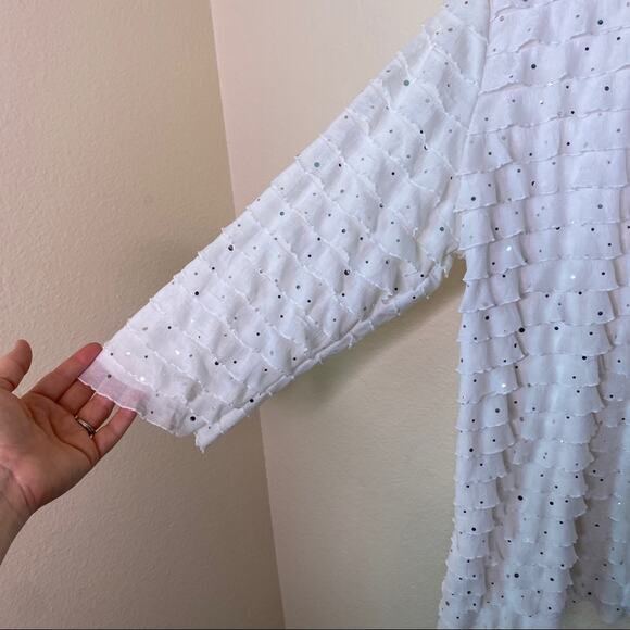 White Layered Ruffled Sequin Top - Picture 2 of 6